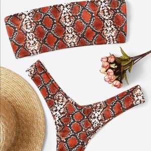 Snakeskin Cut-out Bandeau With High Leg Bikini